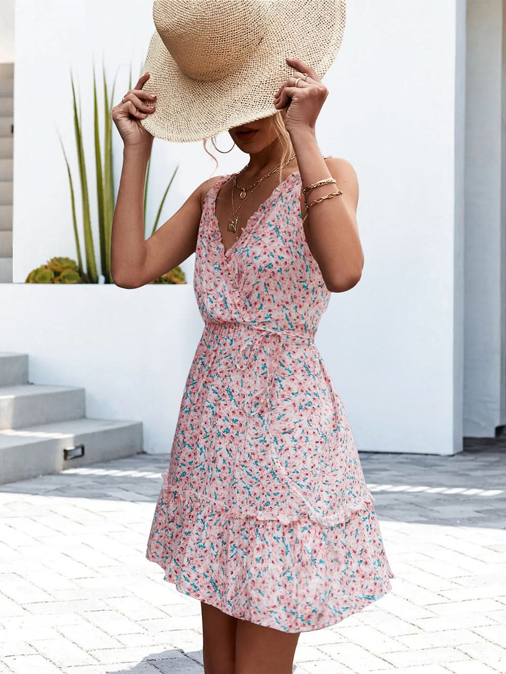 Zomerse sexy jurk met volant en V-hals voor dames
