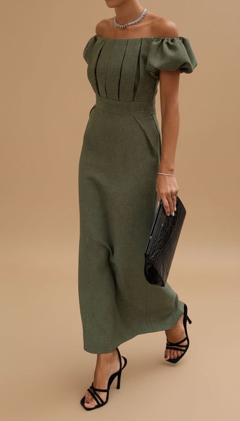 JASMIJN | Elegante Midi Jurk met Geaccentueerde Taille en Tijdloze Avondstijl