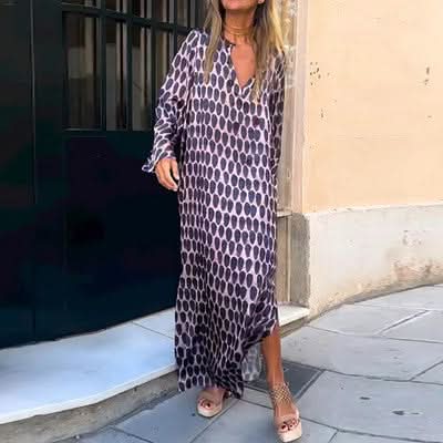 GABRIELLA | Lange Jurk met Geometrische Print en Elegante Snit voor Elke Gelegenheid
