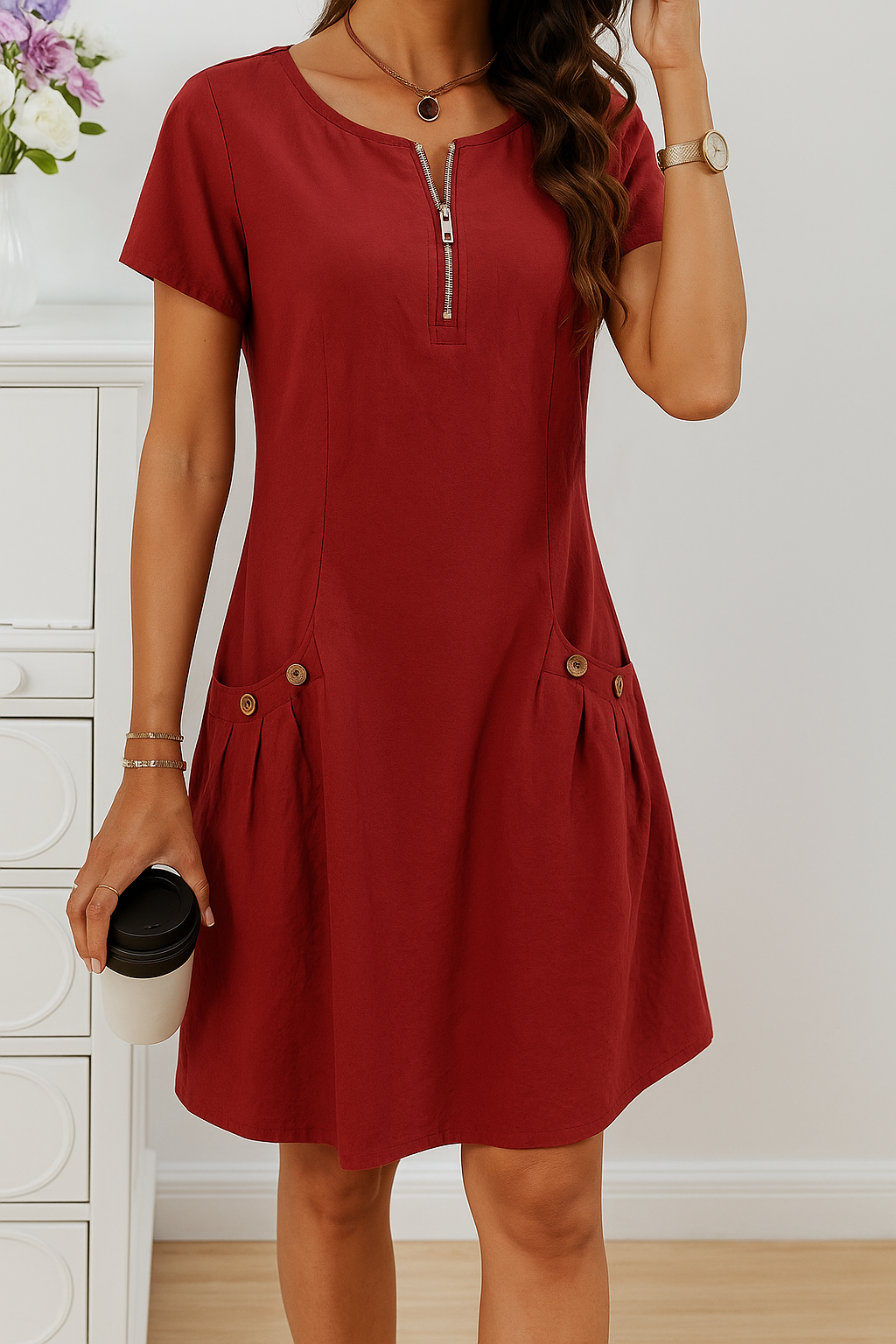 MARIELLA | Zomerjurk met Elegante Rits, Praktische Zakken en Dagelijks Comfort