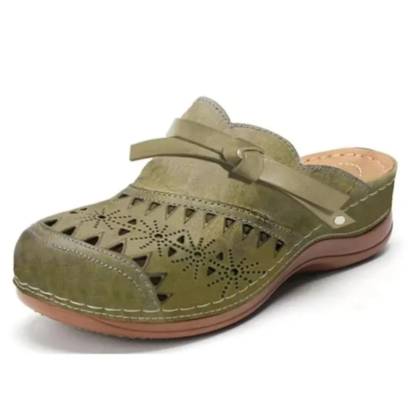 ZOEY | Orthopedische Cutout Wedge Klompen met Strikdetail en Voetboogondersteuning