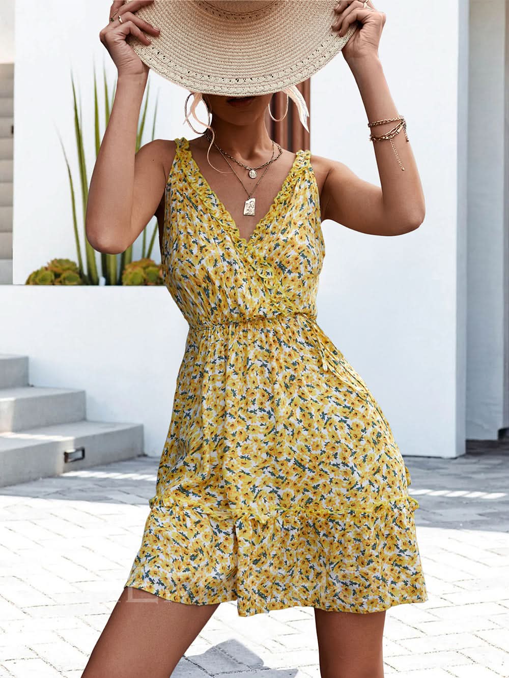 Zomerse sexy jurk met volant en V-hals voor dames