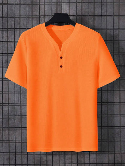 Heren Linnen T-shirt met Knoopsluiting