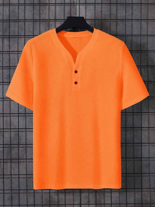 Heren Linnen T-shirt met Knoopsluiting