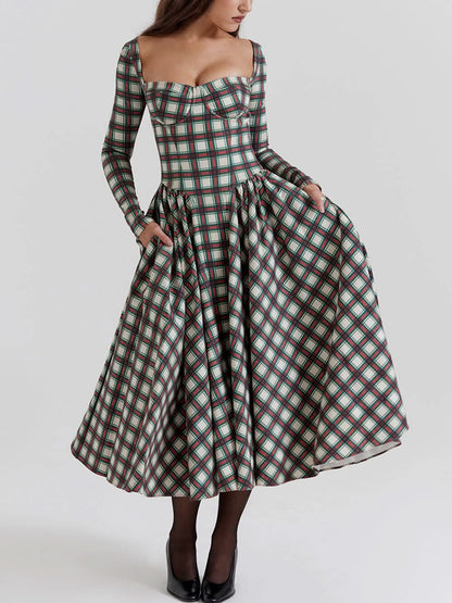 Rode tartan midi corset jurk