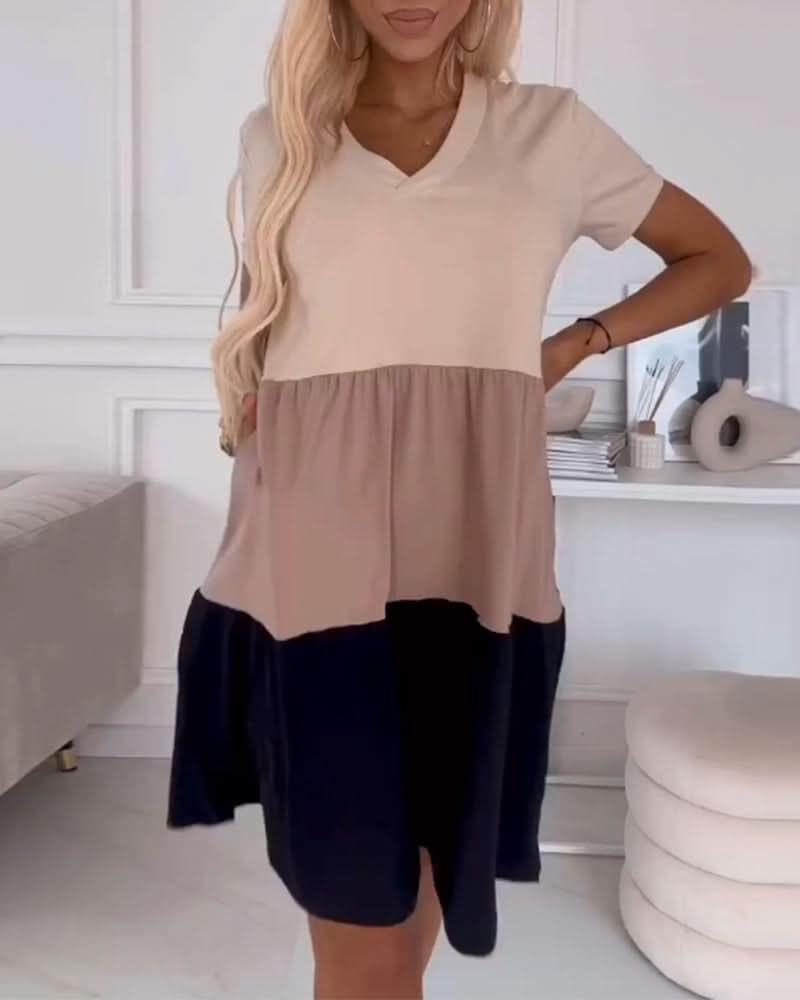 LILYA | Casual Zomerjurk met Korte Mouwen en Color Block Design