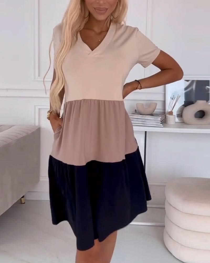 LILYA | Casual Zomerjurk met Korte Mouwen en Color Block Design