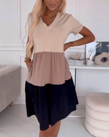 LILYA | Casual Zomerjurk met Korte Mouwen en Color Block Design