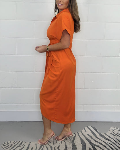 CARLA | Chemisier Jurk met Strik en Aangerimpelde Zoom voor Dagelijkse Elegantie