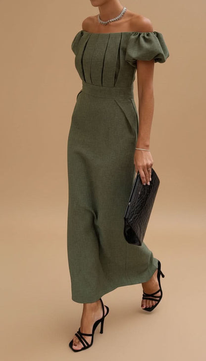 JASMIJN | Elegante Midi Jurk met Geaccentueerde Taille en Tijdloze Avondstijl
