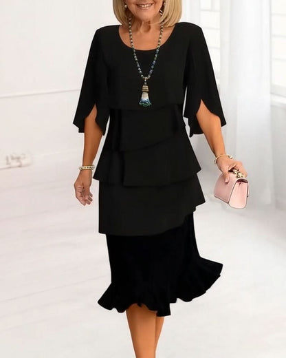 Renata | Elegante midi-jurk met ruffle-stijl mouwen