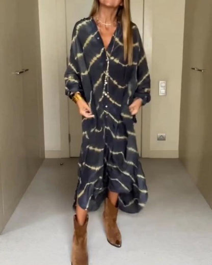 ROSALIA | Lange Boho Jurk met V-hals en Vloeiende Lijn voor Dagelijkse Elegantie
