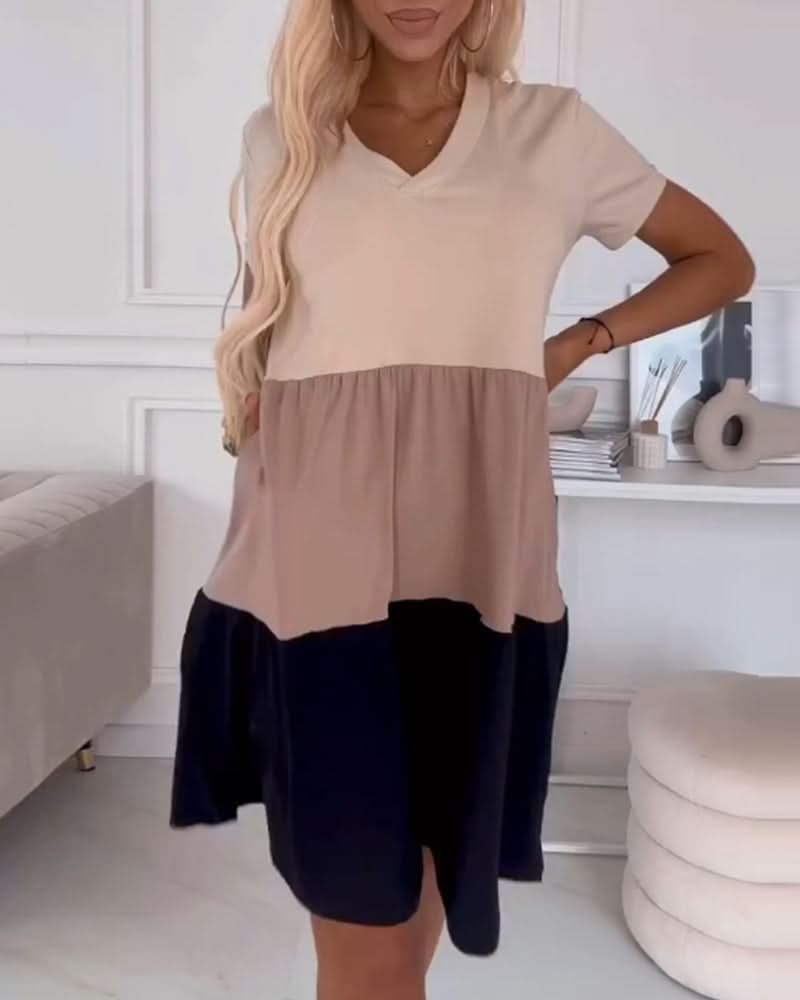 LILYA | Casual Zomerjurk met Korte Mouwen en Color Block Design