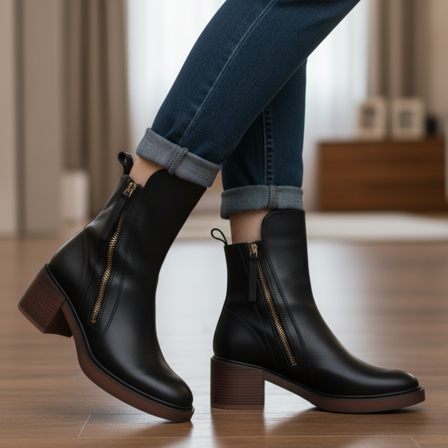 VALORINE™ | Zwarte Laarzen met Hak voor Comfort en Stijl