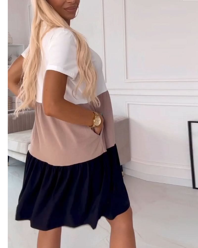 LILYA | Casual Zomerjurk met Korte Mouwen en Color Block Design