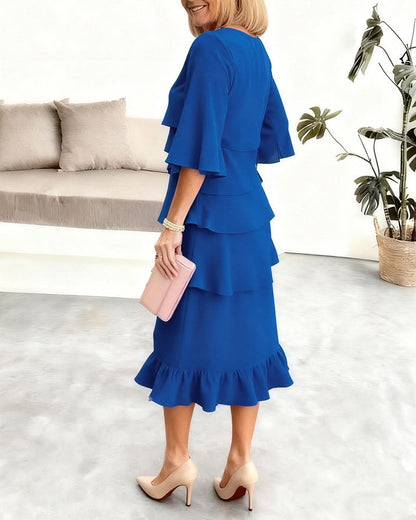 Renata | Elegante midi-jurk met ruffle-stijl mouwen