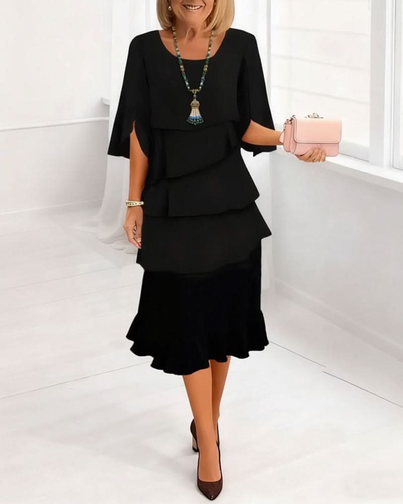 Renata | Elegante midi-jurk met ruffle-stijl mouwen