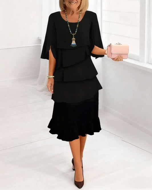 Renata | Elegante midi-jurk met ruffle-stijl mouwen