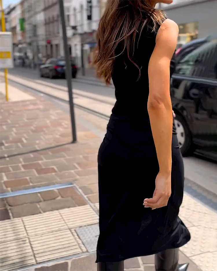 CÉLESTE | Lange Mouwloze Jurk Elegant en Comfortabel
