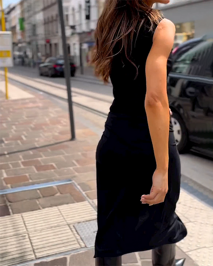 CÉLESTE | Lange Mouwloze Jurk Elegant en Comfortabel