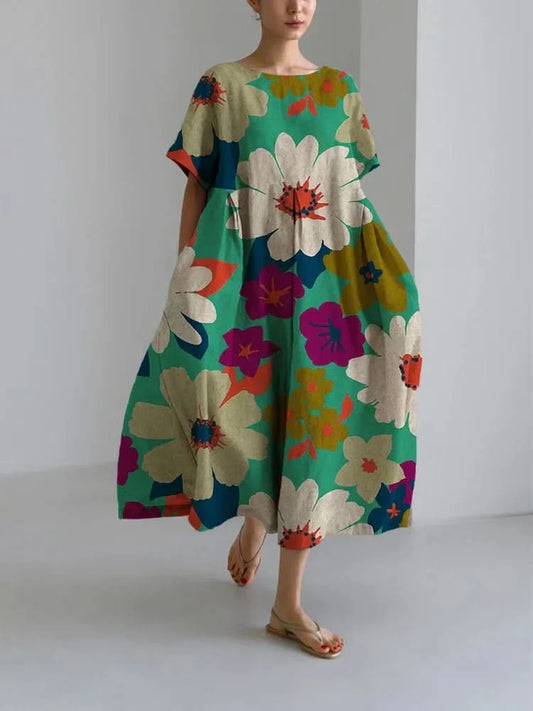 VITTORIA | Midi Jurk met Bloemenpatroon in Gedurfde Stijl en Licht Comfort voor Levendige Dagen