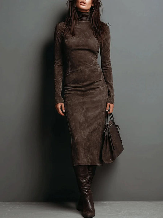 Lorena | Lange midi jurk bruin