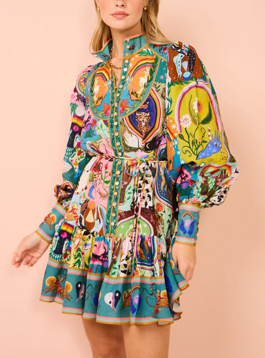 Casual mini-jurk met graffiti-print Evergreen