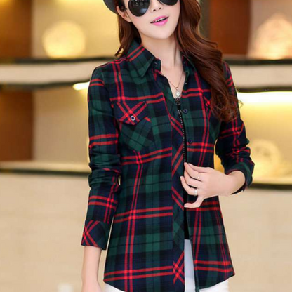 Julia™ Dames Geruite Overhemdblouse
