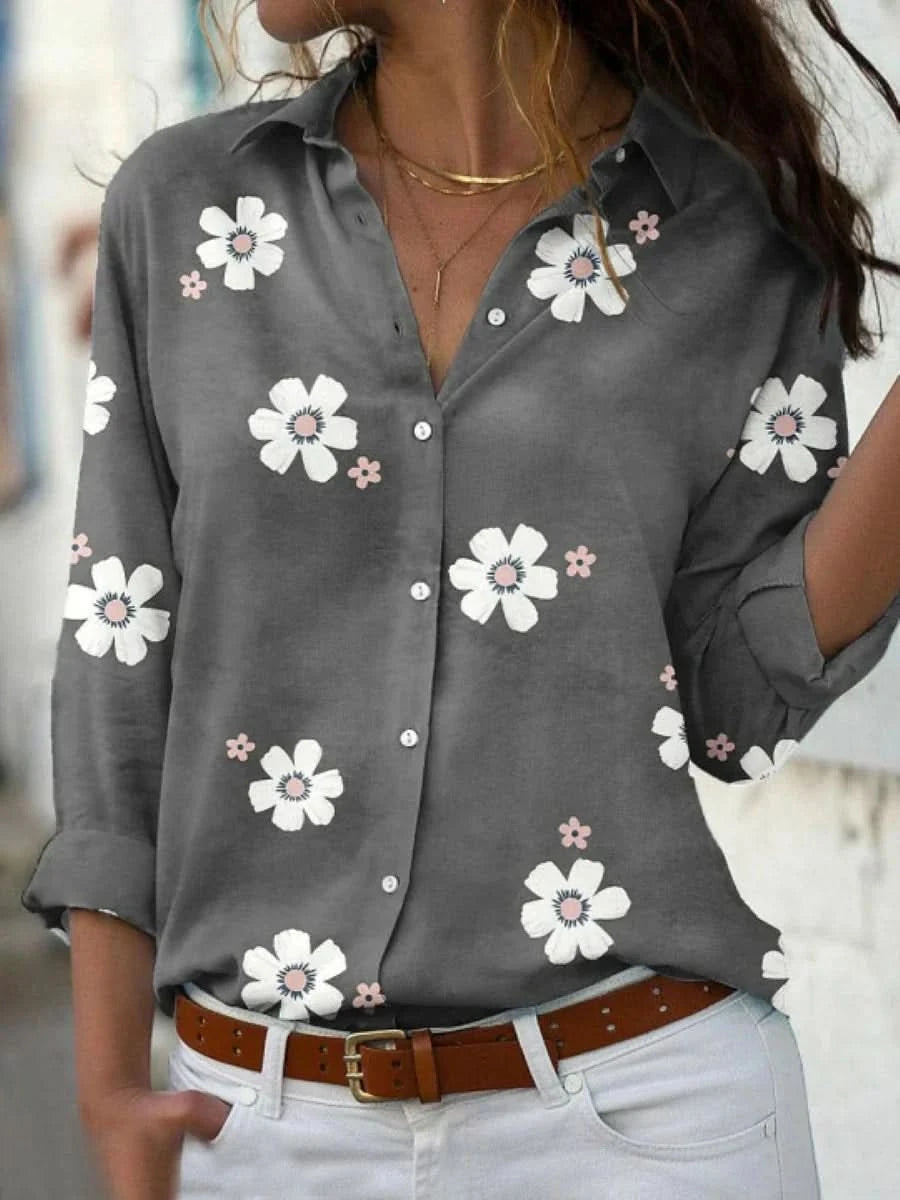 Madelyn | Dames Bloemen Knoop-omhoog Lange Mouw Shirt Top