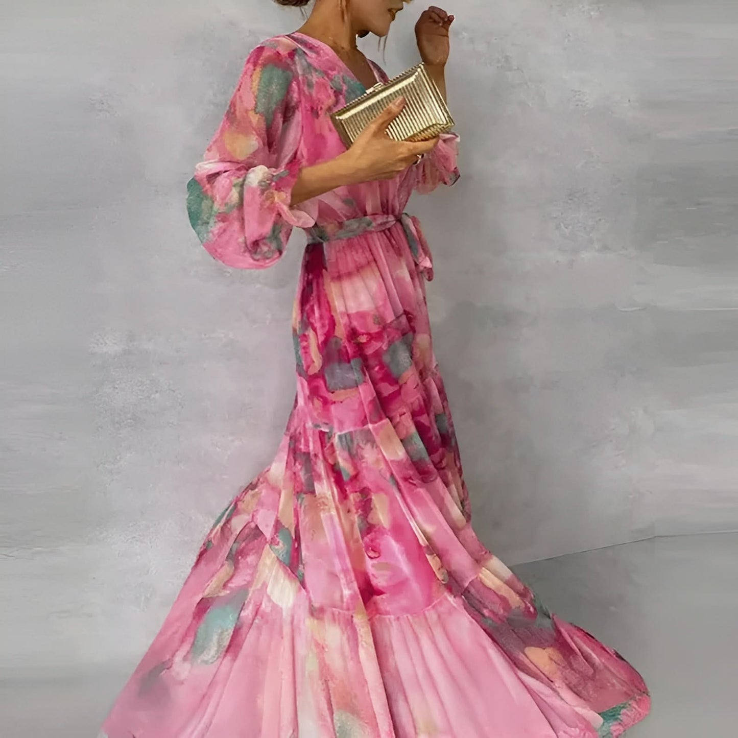 LUCIA | Lange Zomerjurk met Bloemenmotief en Verstelbare Silhouette