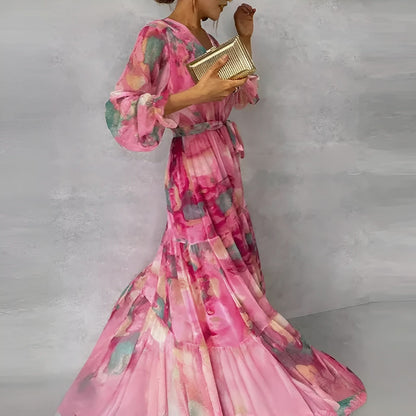LUCIA | Lange Zomerjurk met Bloemenmotief en Verstelbare Silhouette