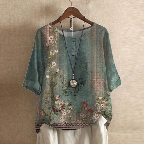 Ruby | Dames Bloemen Print Ronde Hals Top