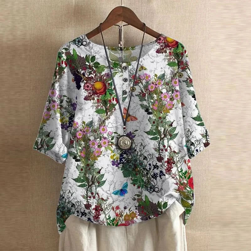 Ruby | Dames Bloemen Print Ronde Hals Top