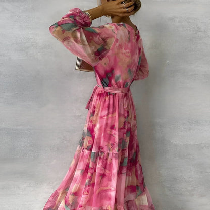 LUCIA | Lange Zomerjurk met Bloemenmotief en Verstelbare Silhouette
