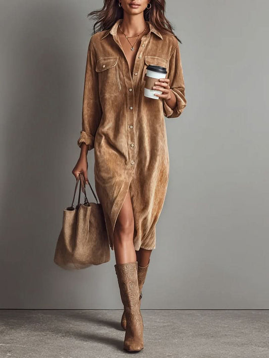 Estela | Losse midi corduroy jurk