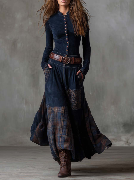 NOOR™ | Maxi Jurk met Tailleaccent en Vintage Bohemien Uitstraling