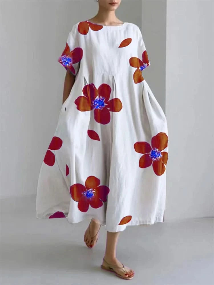 CATERINA | Lange Zomerjurk met Levendige Bloemen en Zachte Comfort voor Zonnige Dagen