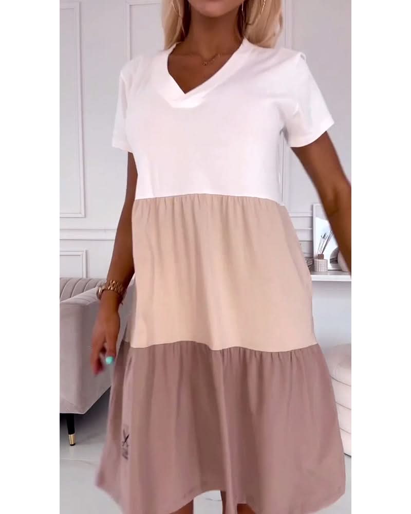 LILYA | Casual Zomerjurk met Korte Mouwen en Color Block Design