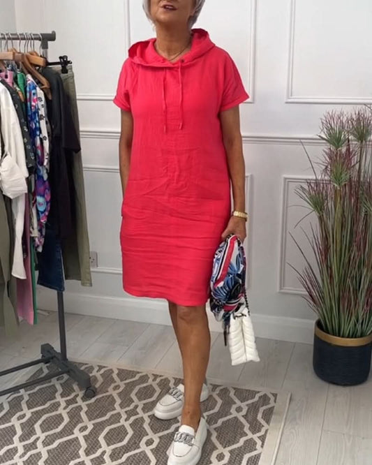 INES | Casual Jurk met Kap en Korte Mouwen Perfect voor de Zomer