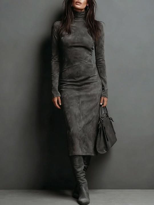 Lorena | Lange midi jurk bruin