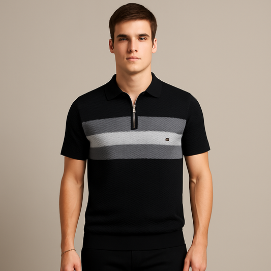 Heren poloshirt met gestreept breiwerk