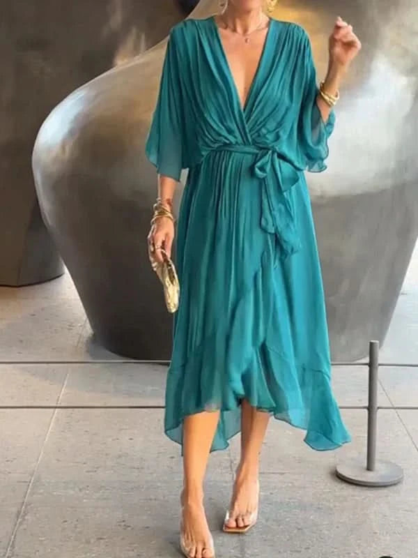 GINEVRA | Lange Elegante Jurk met Vrouwelijke Halslijn