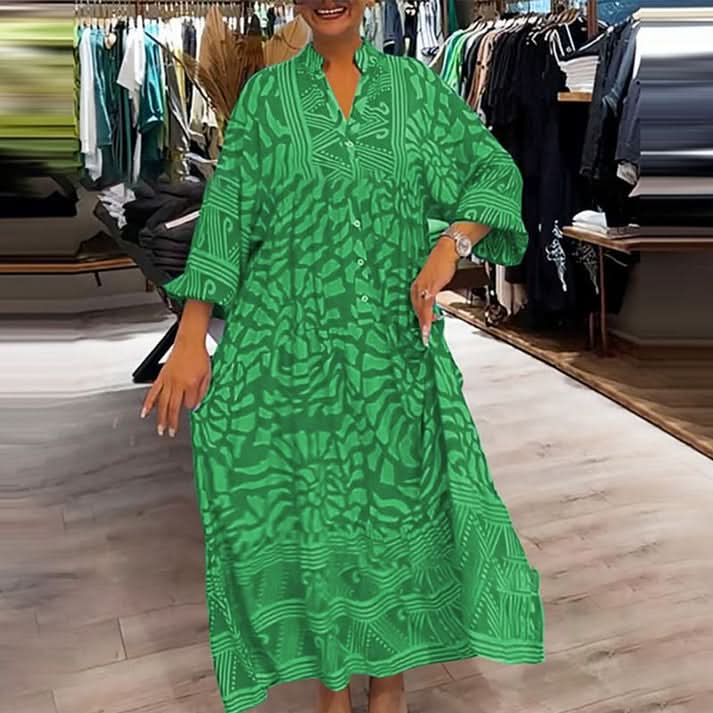 LILIANA | Maxi Jurk Vloeiend met Zonneprint en Zomercomfort – Ideaal voor Ontspannen Dagen