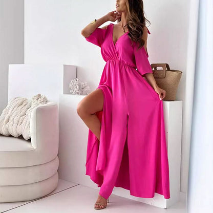 ISABELLA | Elegante Jurk met Zijsplit en V-hals voor een Flatterende en Vrouwelijke Stijl