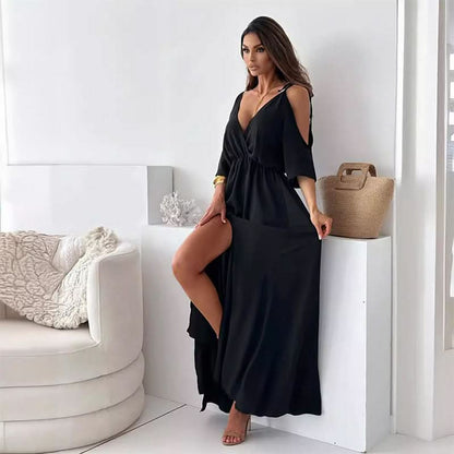 ISABELLA | Elegante Jurk met Zijsplit en V-hals voor een Flatterende en Vrouwelijke Stijl
